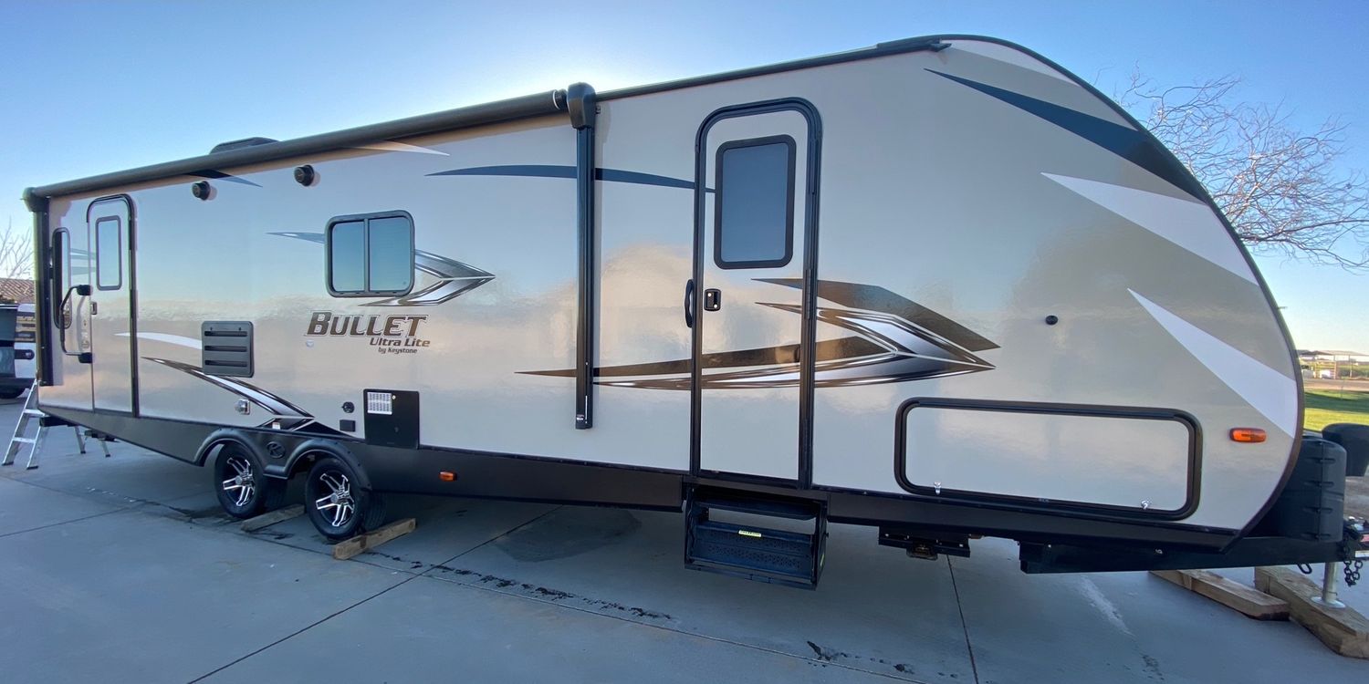 Keystone Bullet travel trailer after washing