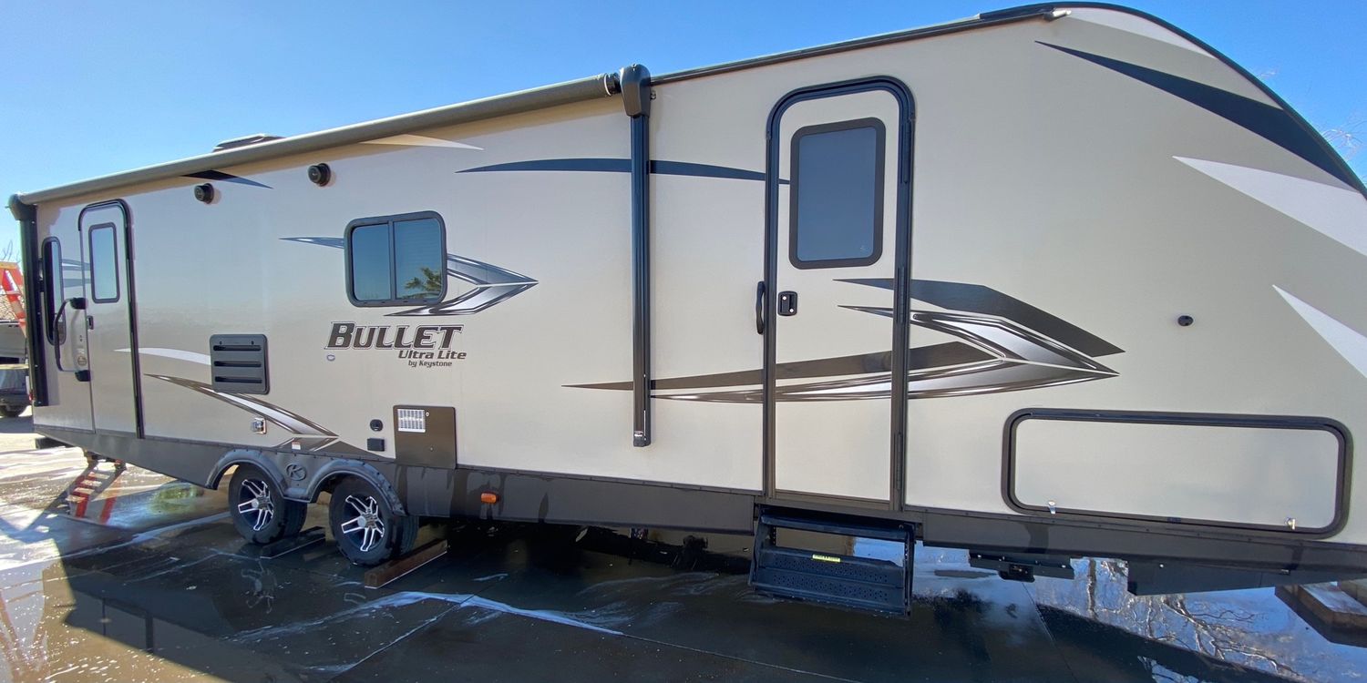 Keystone Bullet travel trailer before washing
